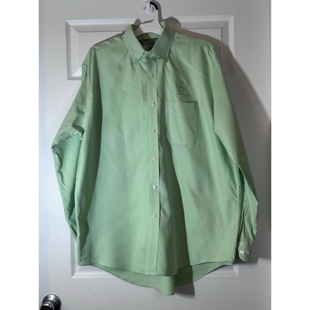 Destinations Light Green Men's Button Down Shirt Size XL Has John Deere Logo